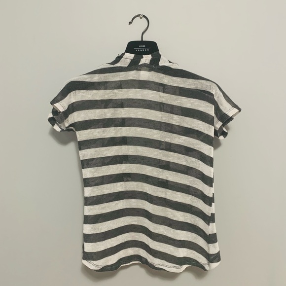 Grey and White Striped Short-Sleeved Cardigan - Picture 3 of 3